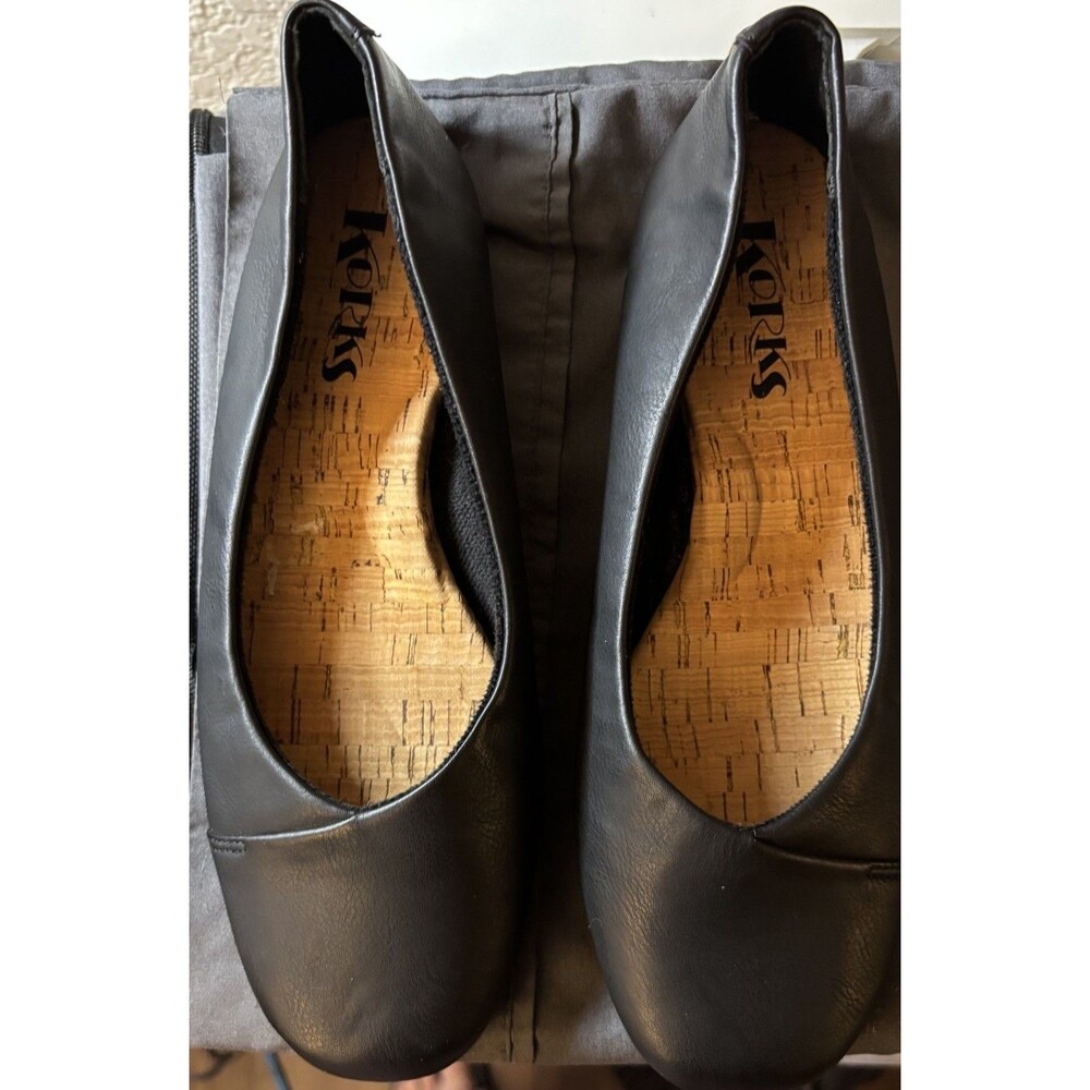 Korks by Kork Ease Padilla Comfort Ballet Flats Black Leather Square Toe 7.5